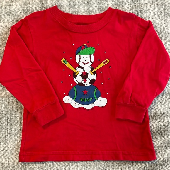 “Frosty The Sportsman” long sleeve red tshirt, size 2T, Frosty the Snowman - Picture 3 of 4